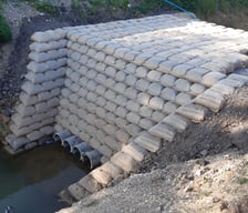 A culvert headwall installation project using Soluforms concrete bagwor with 
